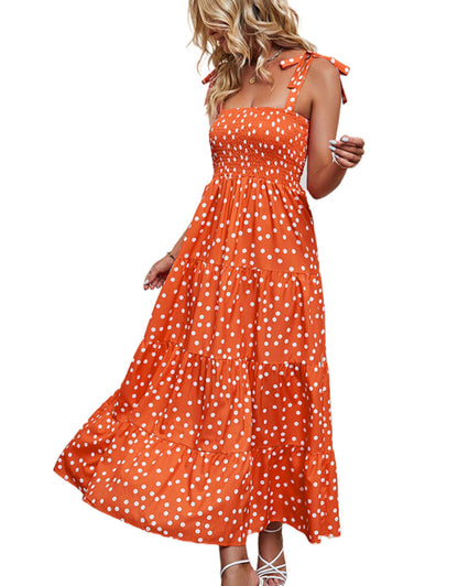 Fashionable suspender polka dot print dress