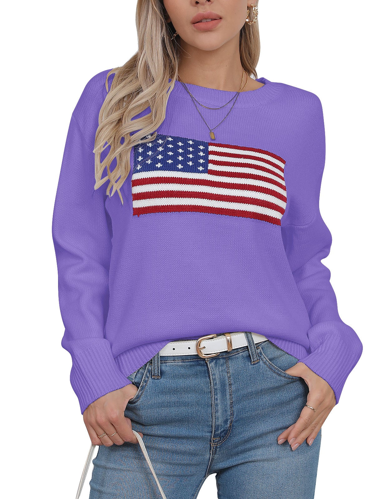 American Flag Loose Long Sleeve Crewneck Sweater