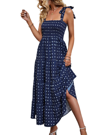 Fashionable suspender polka dot print dress