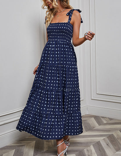 Fashionable suspender polka dot print dress