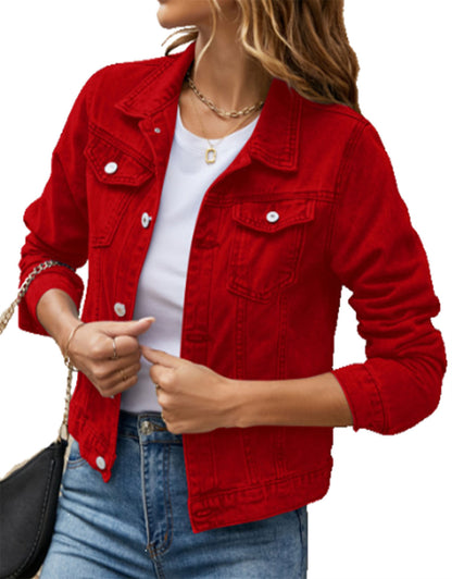 Women's Cropped Button Pocket Denim Jacket