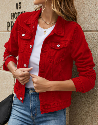 Women's Cropped Button Pocket Denim Jacket