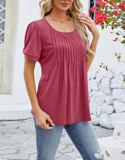 Summer Vertical Ruffle Sleeve Round Neck Top