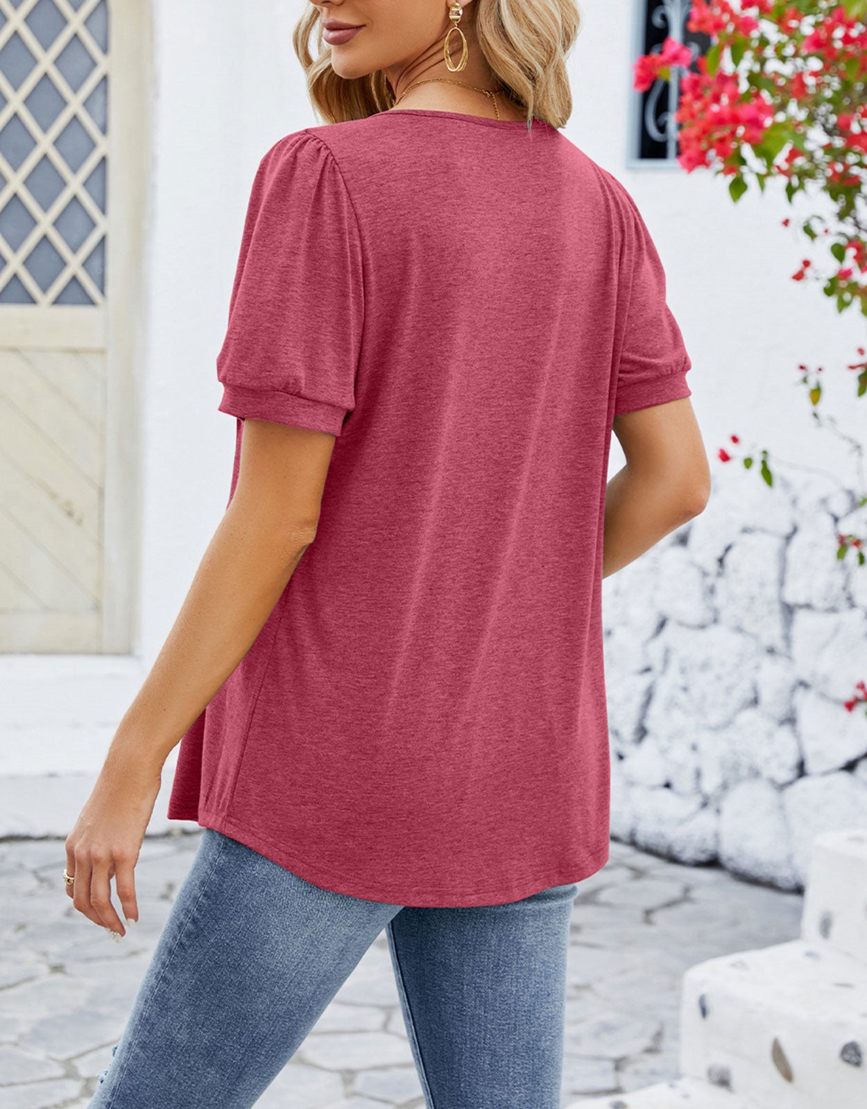 Summer Vertical Ruffle Sleeve Round Neck Top