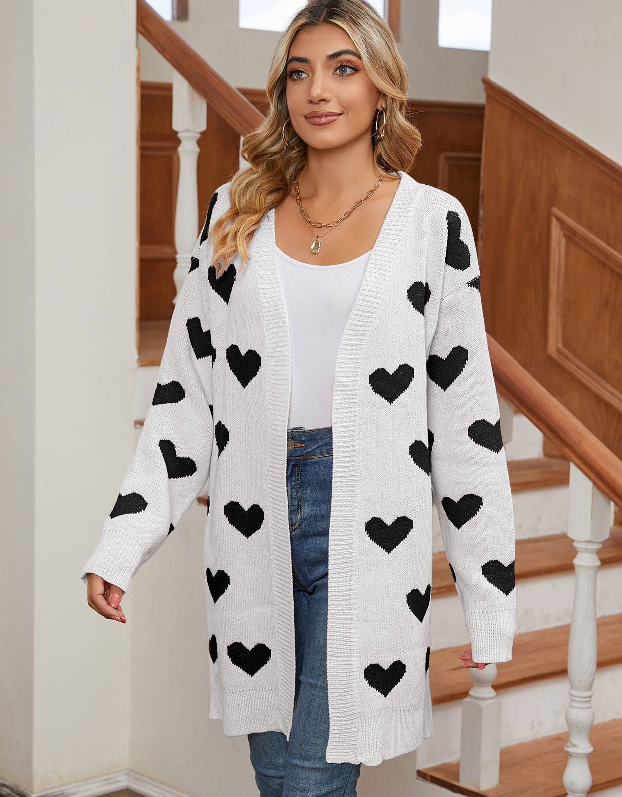 Cute Heart Long Sleeve Cardigans Coat Outwear