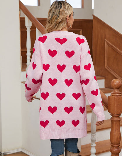 Cute Heart Long Sleeve Cardigans Coat Outwear