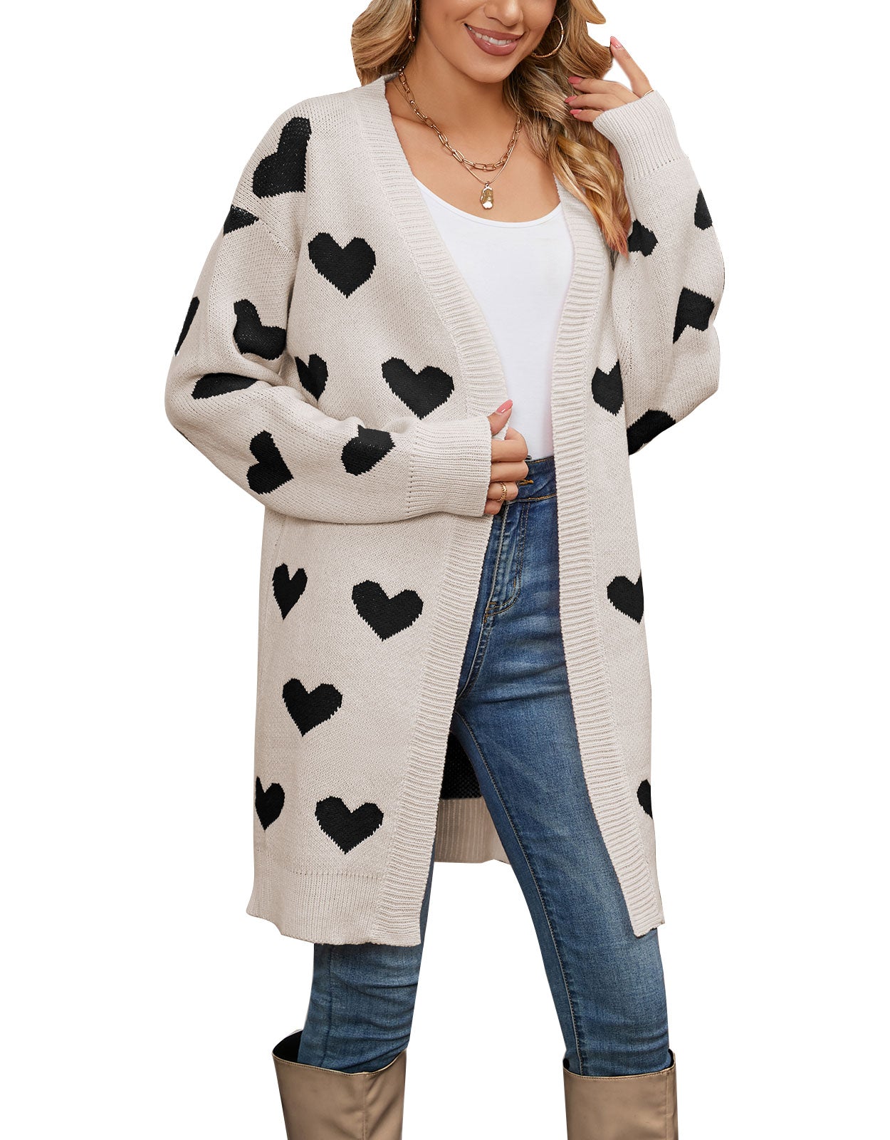 Cute Heart Long Sleeve Cardigans Coat Outwear