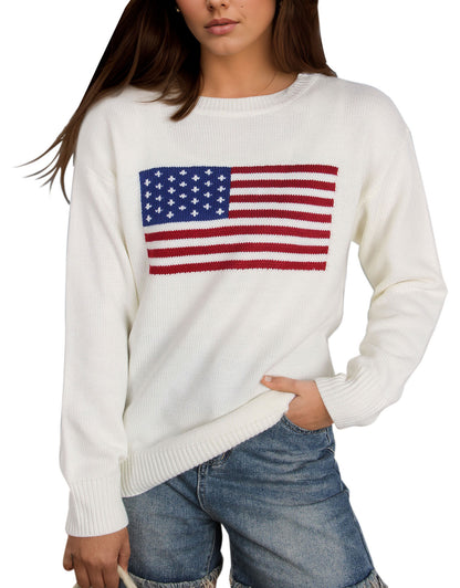 American Flag Loose Long Sleeve Crewneck Sweater