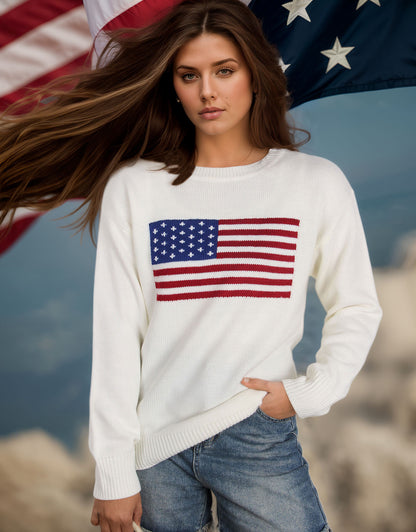 American Flag Loose Long Sleeve Crewneck Sweater