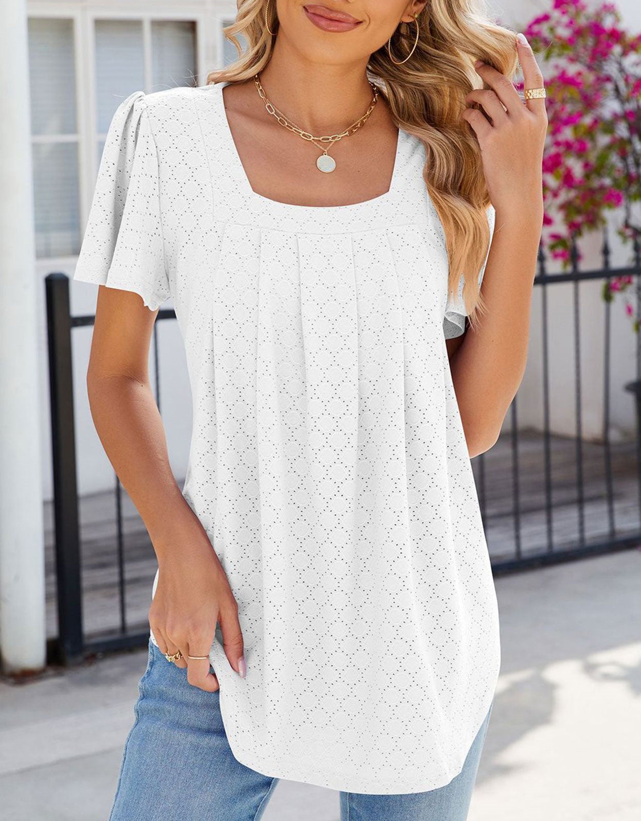 Summer Short-Length Ruffle Sleeve Round Neck Top