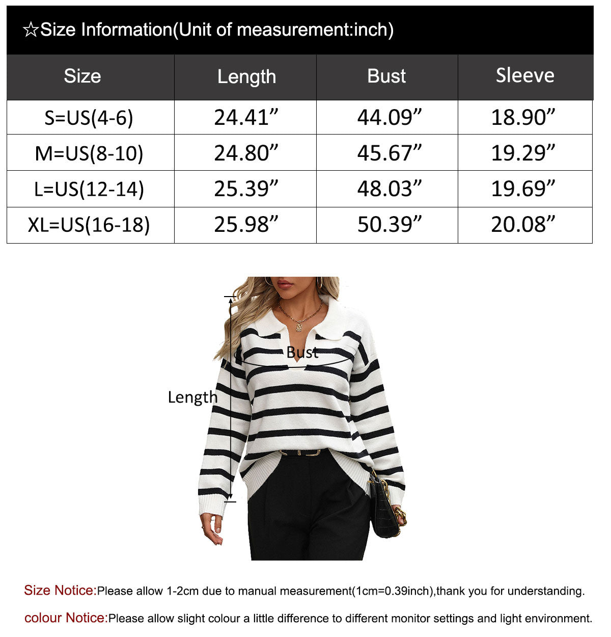 Women's V-neck long-sleeved striped knitted pullover sweater