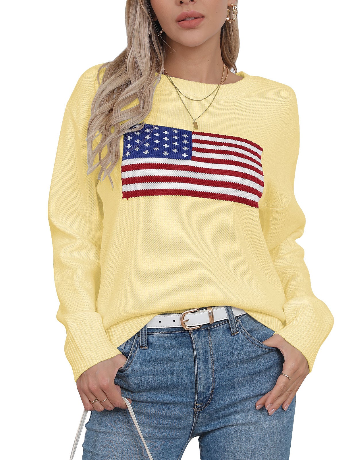 American Flag Loose Long Sleeve Crewneck Sweater