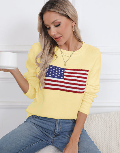 American Flag Loose Long Sleeve Crewneck Sweater