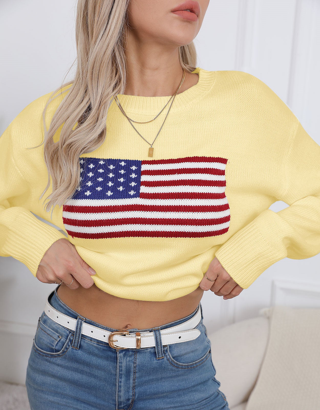 American Flag Loose Long Sleeve Crewneck Sweater