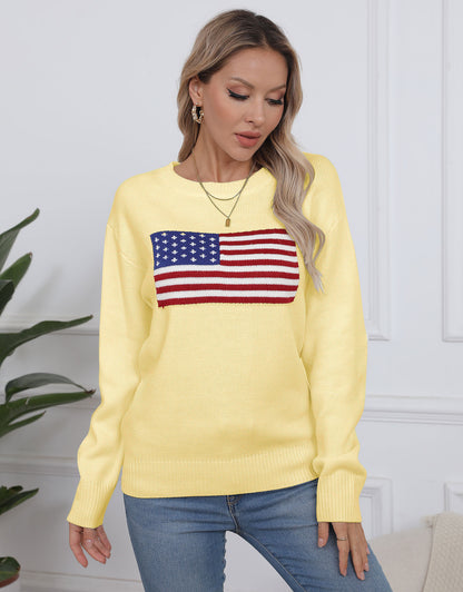 American Flag Loose Long Sleeve Crewneck Sweater