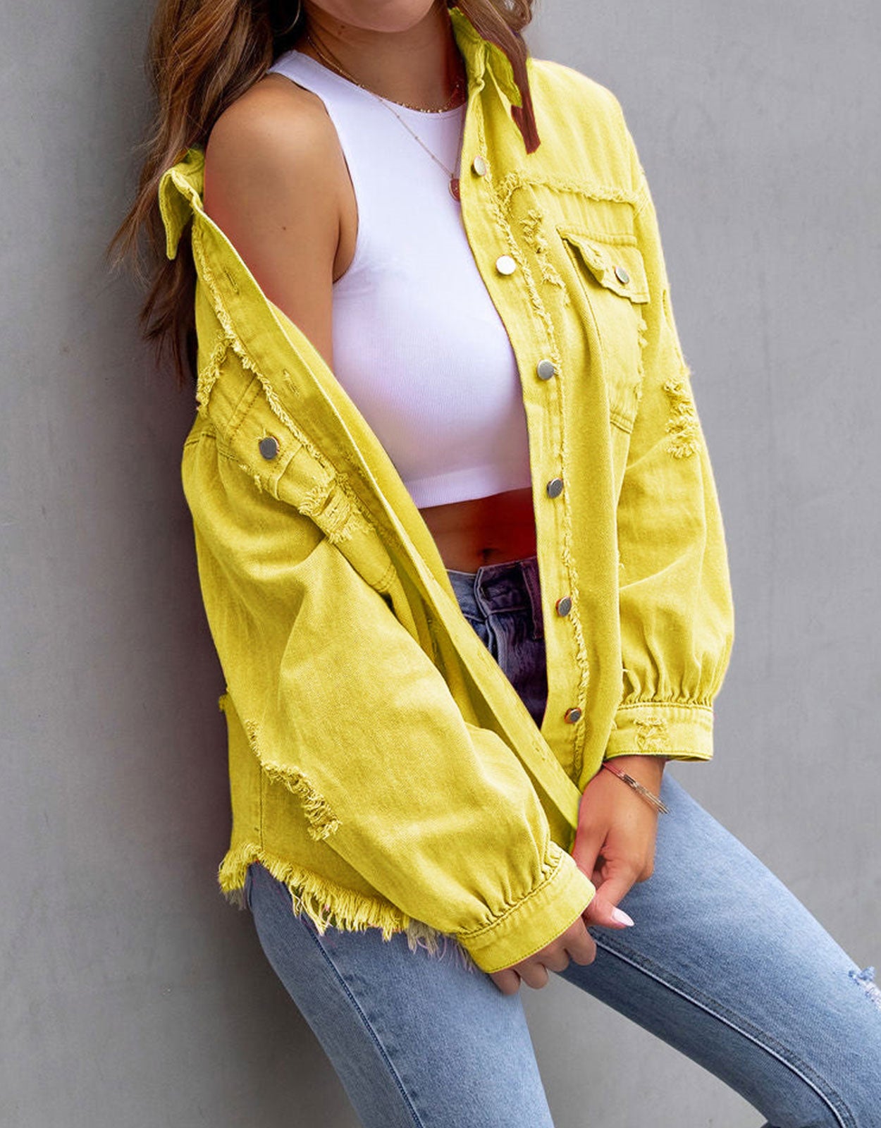 Women's Ripped Distressed Washed Denim Jacket