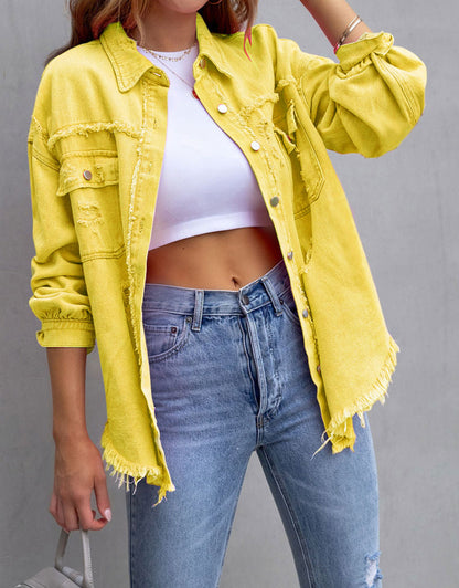 Women's Ripped Distressed Washed Denim Jacket