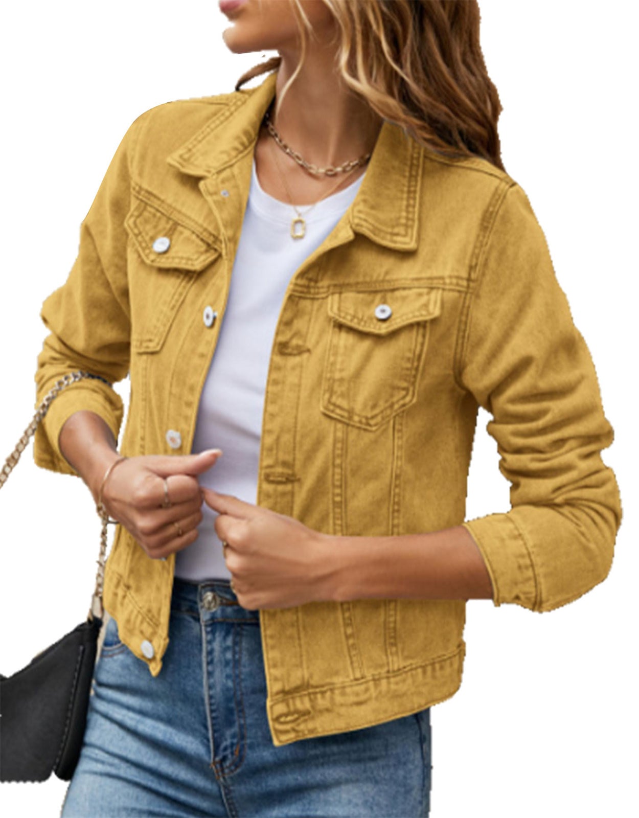 Women's Cropped Button Pocket Denim Jacket