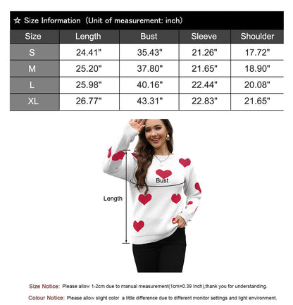 Cute Heart Lattern Sleeve Crew Neck Knit Pullover Top